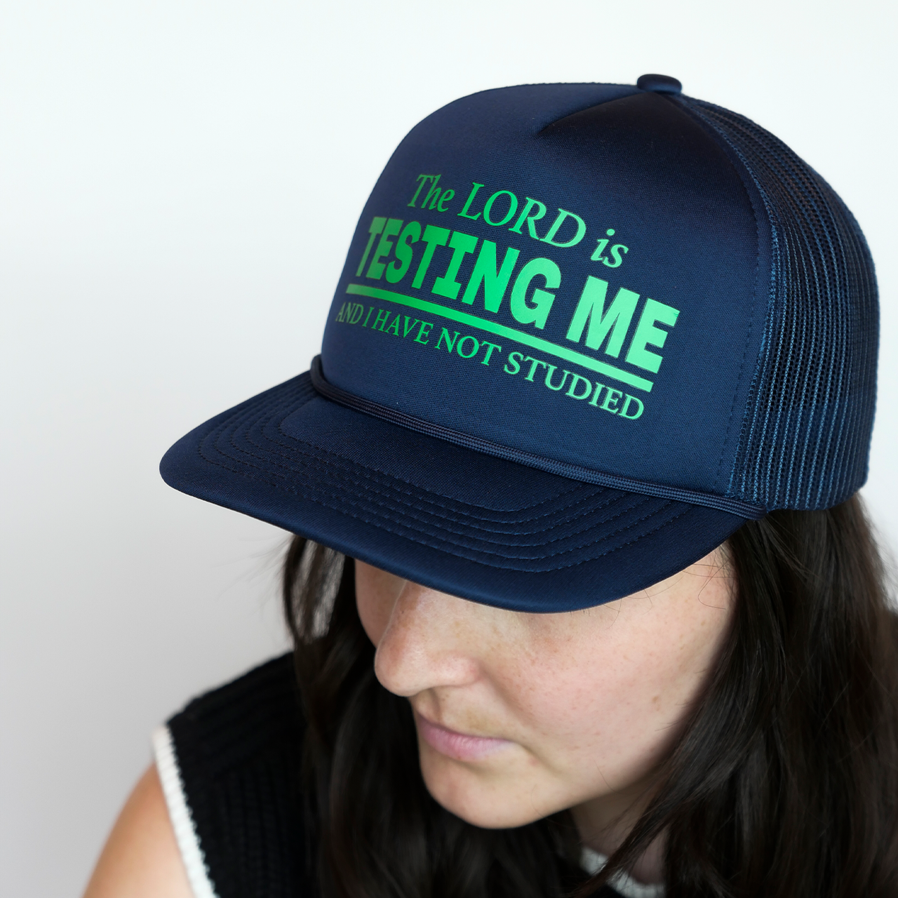 The Lord is Testing Me Hat (Navy/Green)
